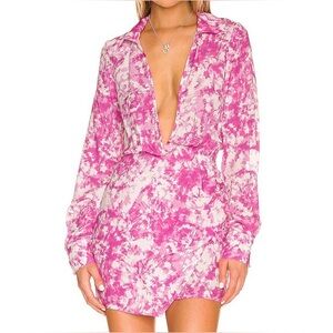 For Love & Lemons Devon Shirt Dress XXS NEW NWT pink tye dye wrap dress.